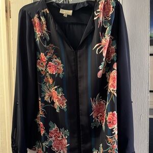 Floral Navy Blouse by Modcloth medium